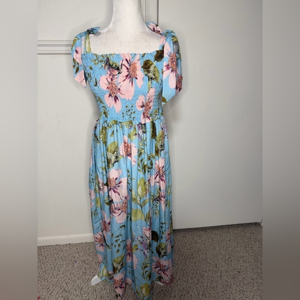 Sunday Up Floral Pink and Blue Maxi Dress size L